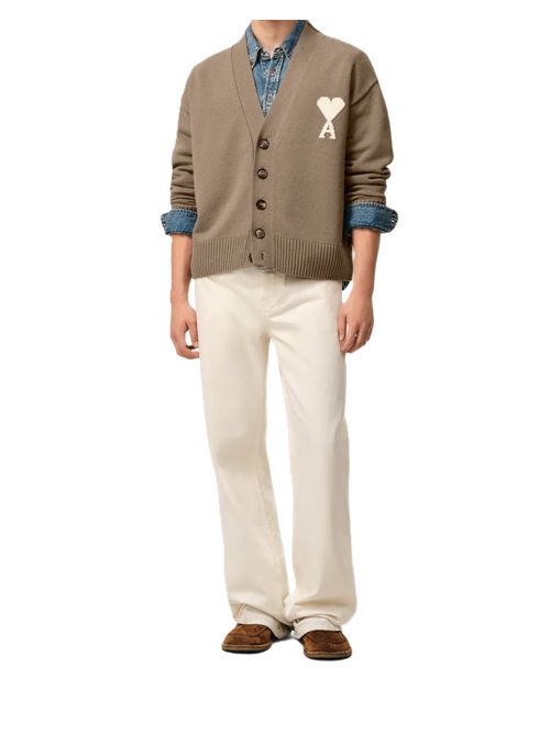 AMI ParisCardigan con scollo a V Ami Paris | UKC380.KN0156A117 BEIGE TAUPE/ECRU